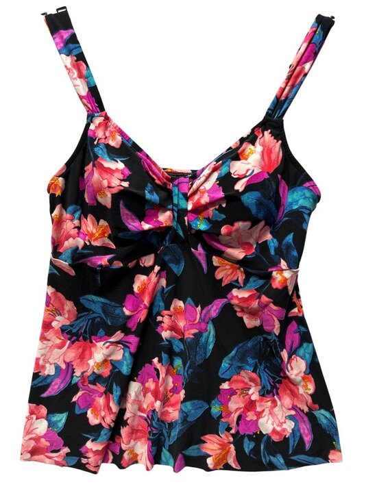 Trimshaper Other - Trimshaper Size 8 Floral Tankini Swim Top ONLY Black Pink Adjustable Straps